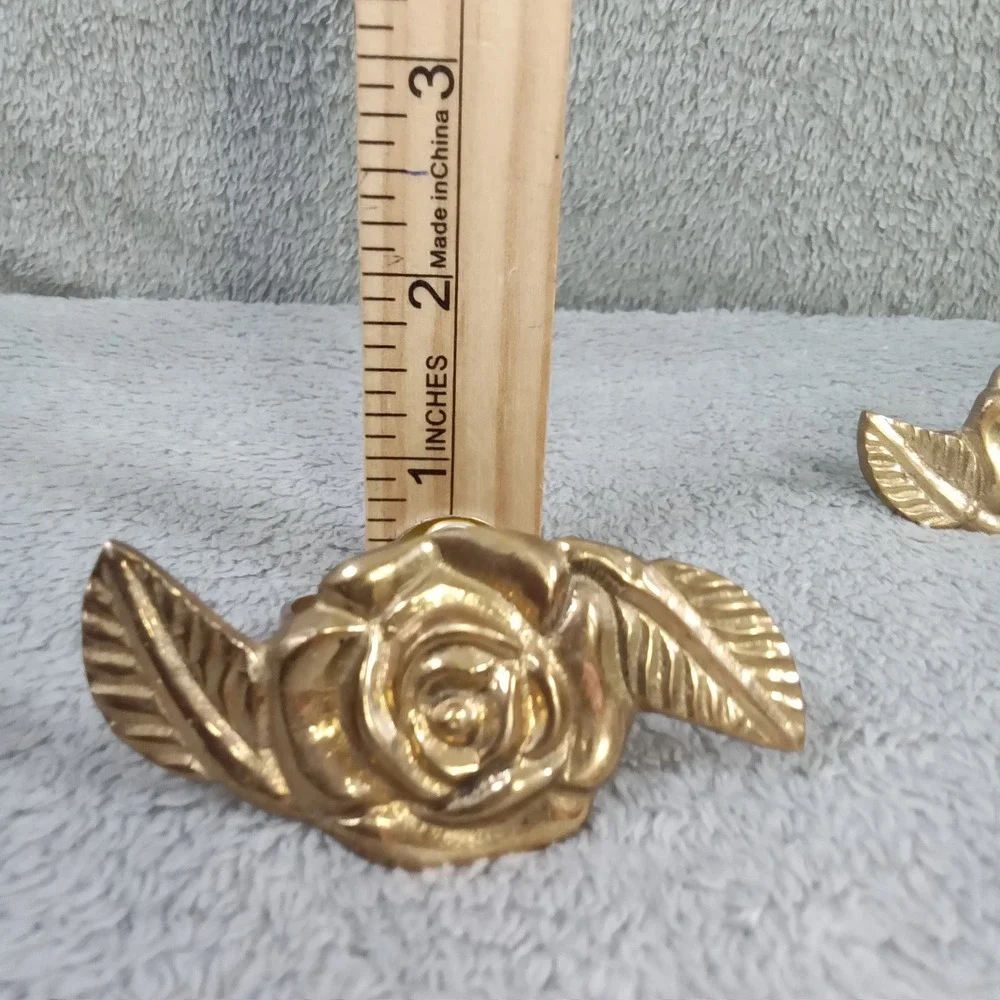 Vintage Brass Rose Napkin Rings Set of‎ 3 Gold Tone Floral Leaf Table Decor